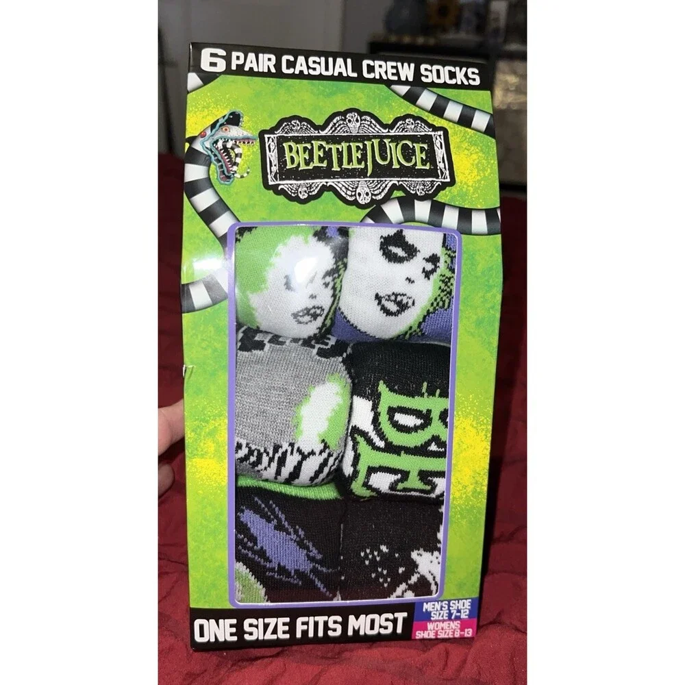 Beetlejuice 6 Pair Crew Socks Horror Movie Halloween Unisex Beetlejuice